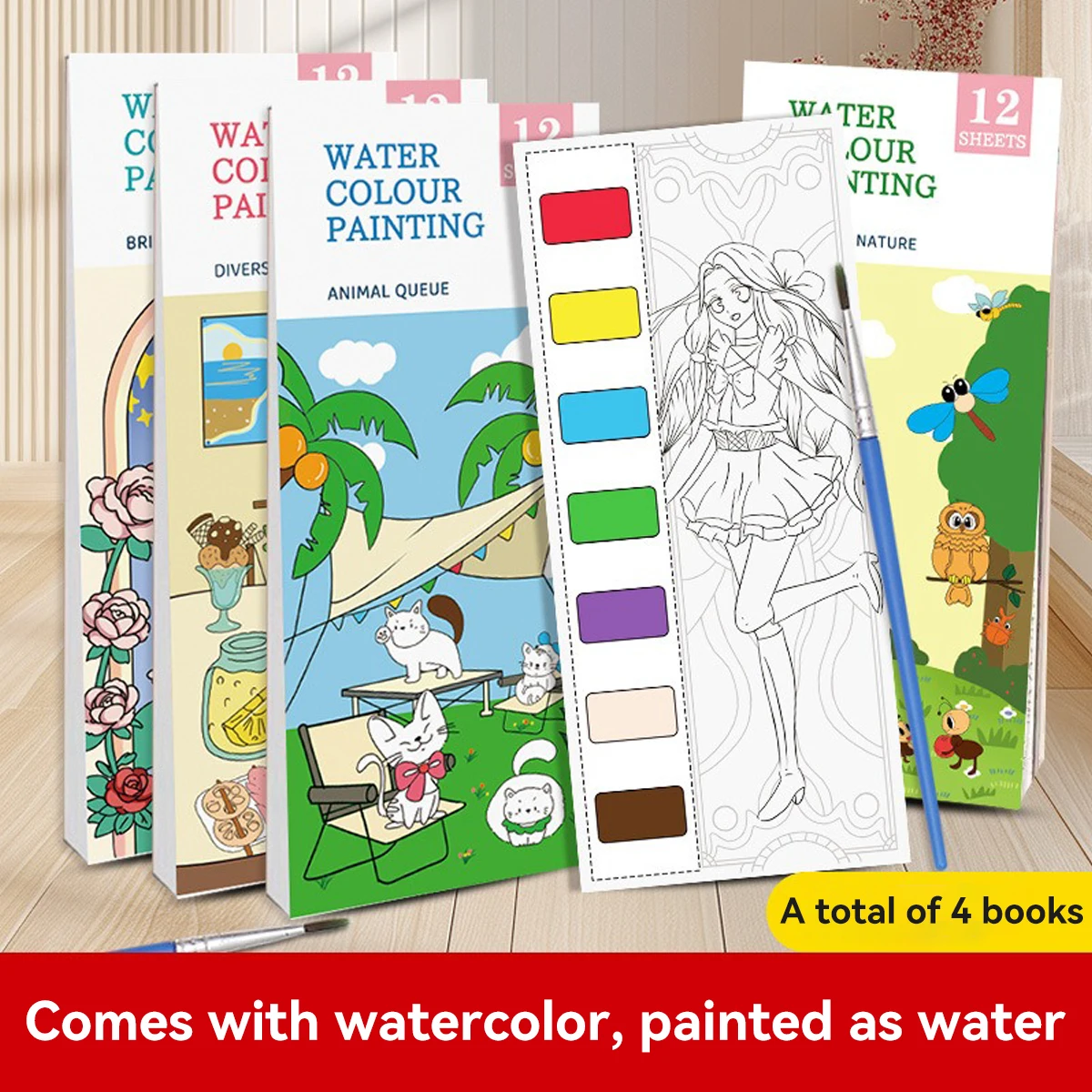 12Pages Coloring Book Portable Watercolor Painting Book Graffiti Picture Book Painting Drawing Toys For Children Gift Stationery