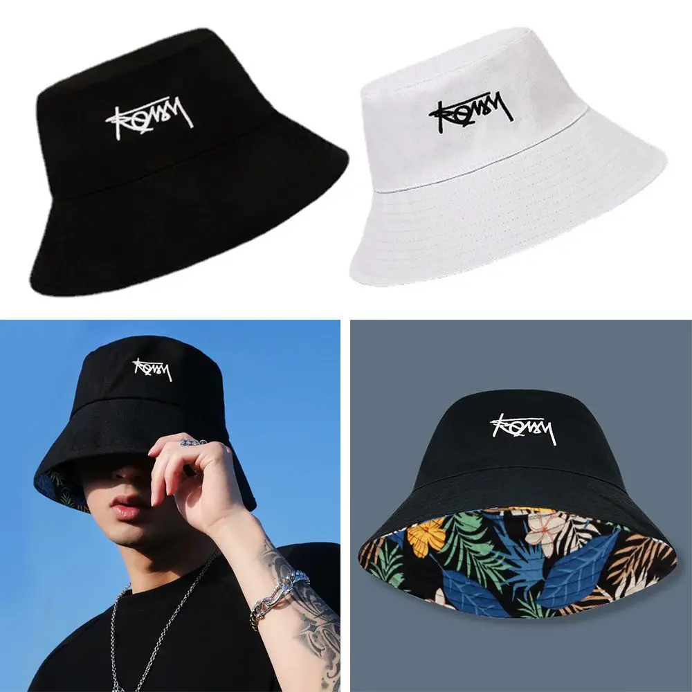 Outdoors Double-sided Bucket Hat Hip Hop Sun Protection Beach Cap Graffiti Retro Panama Cap Men Women