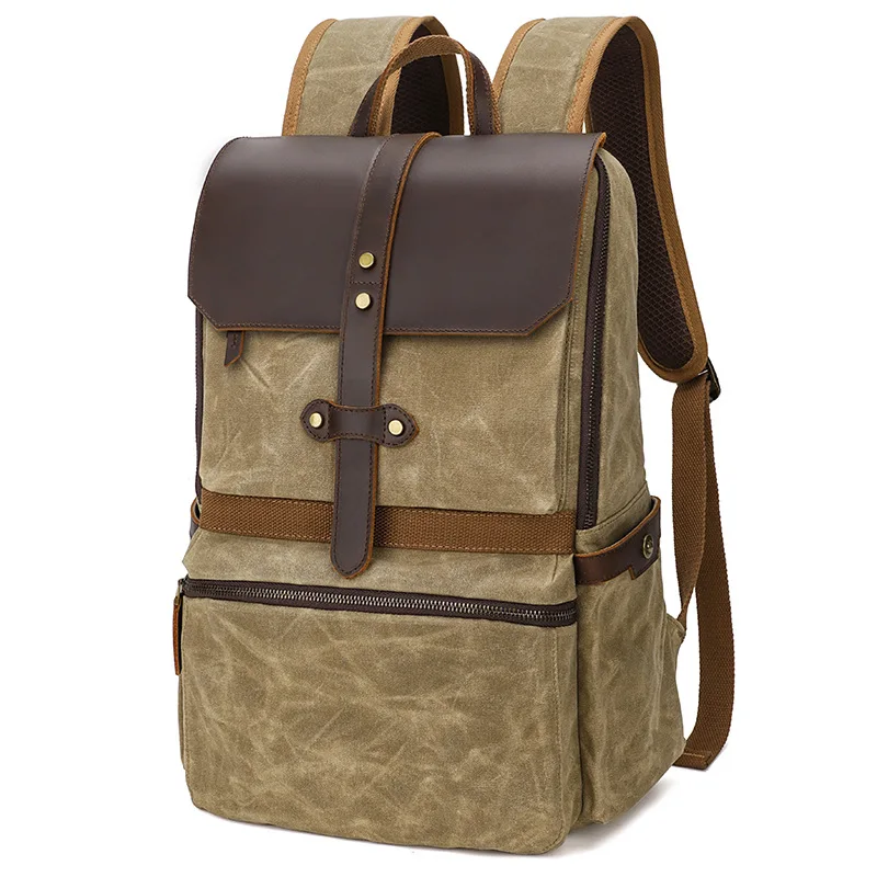 Luxury Vintage Canvas Backpacks for Men Oil Wax Canvas Leather Travel Backpack Large Waterproof Daypacks Retro Bagpack