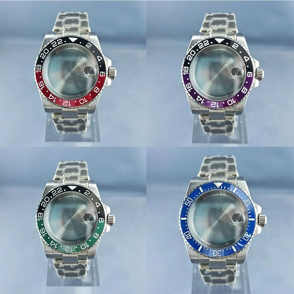 Серебряный корпус часов NH34 NH35 NH36 40 мм подходит для механизма NH34 NH35 NH36, корпус из нержавеющей стали, 120 кликов, сапфировое стекло