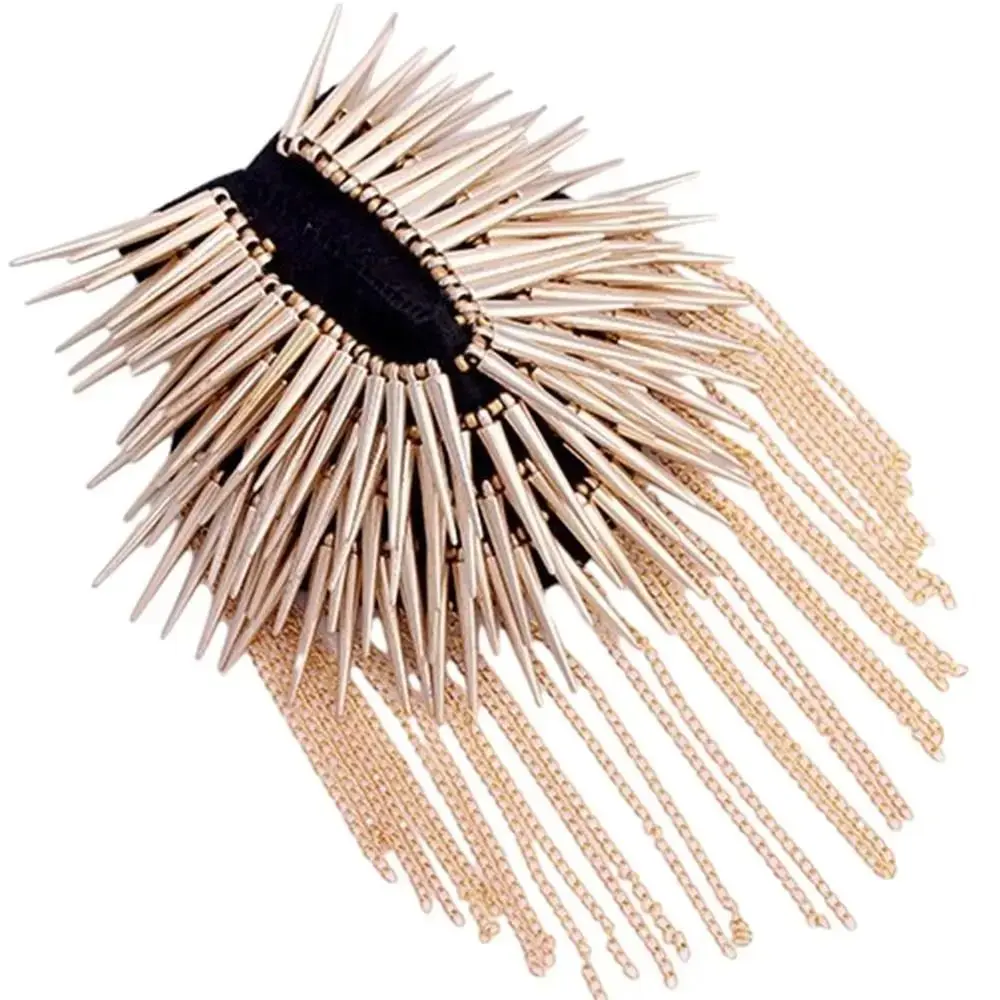 Exquisite Pin Tassel Chain Epaulette Cool Crystal Rivet Shoulder Badges Shiny Breastpin Jacket Vintage Brooch Party
