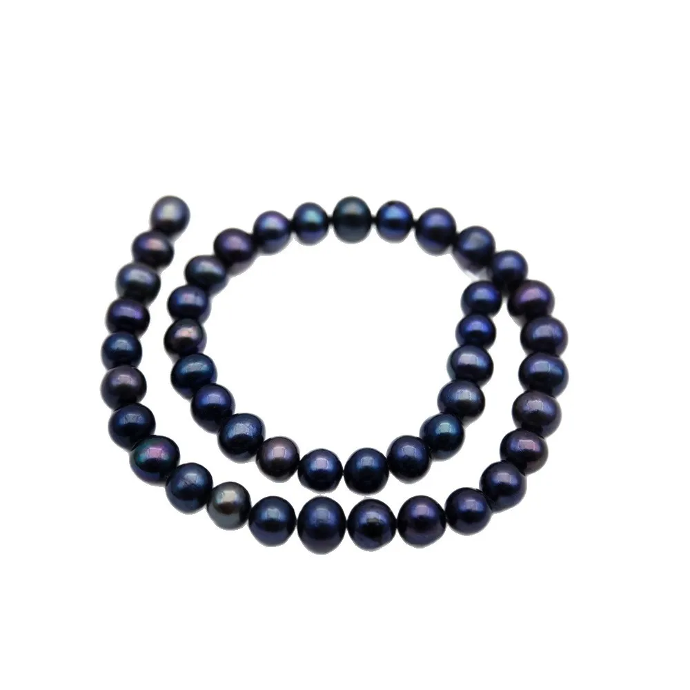 

8-9mm/9-10mm Near round Natural Freshwater Pearl Beads Strand Black Color DIY For Making Necklace Bracelet Semi-finished Product