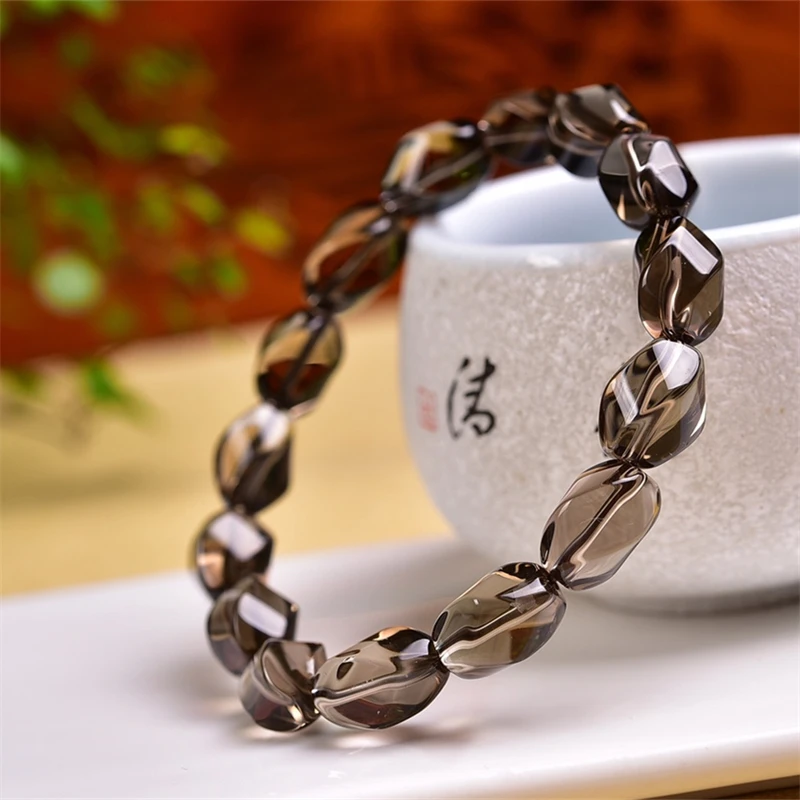 Natural Smoky Quartz S-shaped Bead Bracelet Charms Handmade Fortune Energy Bangle Mineral Woman Amulet Jewelry Gift 1PCS 8X14MM view 3