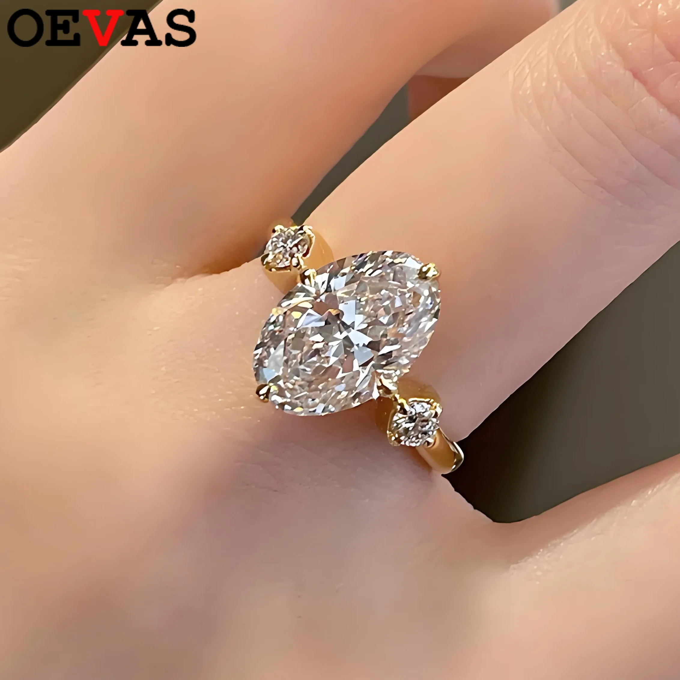 

OEVAS 8*12mm Oval High Carbon Diamond Rings For Women 100% S925 Sterling Silver Plated 18K Sparkling Wedding Fine Jewelry