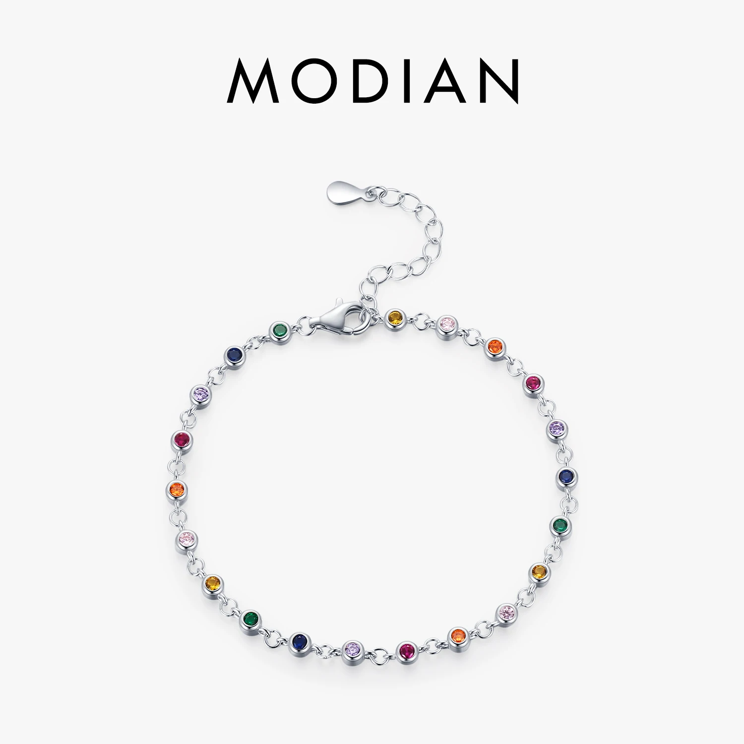 MODIAN Bohemia Style Charm Chain Bransoletka dla kobiet Prawdziwe srebro próby 925 Kolor tęczy CZ Kobieca biżuteria modowa Akcesorium