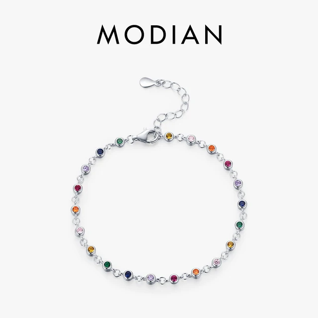 MODIAN Bohemia Style Charm Chain Bransoletka dla kobiet Prawdziwe srebro próby 925 Kolor tęczy CZ Kobieca biżuteria modowa Akcesorium