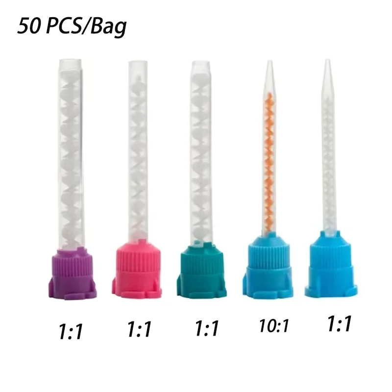 Puntas de mezcla dentales desechables, cabezal de mezcla de goma de silicona, materiales de impresión de laboratorio Dental, 50/100/200 piezas
