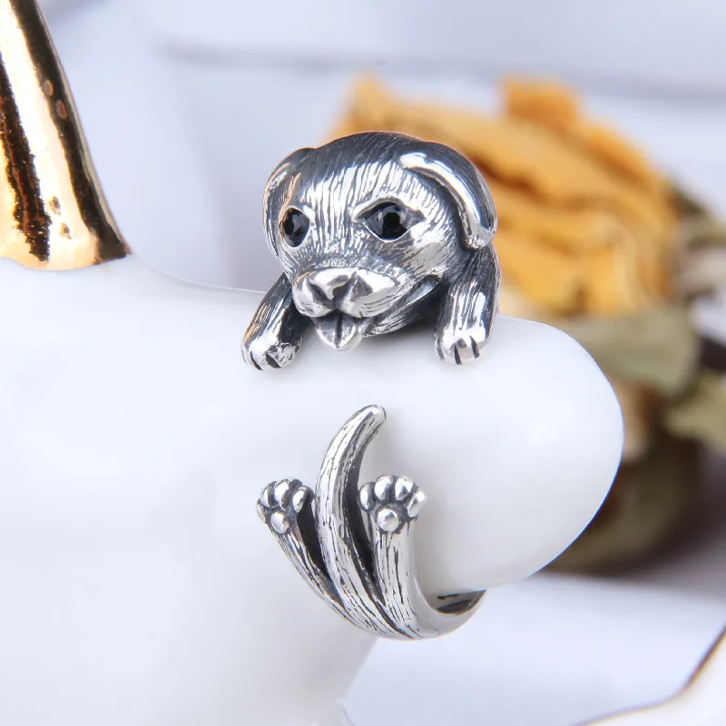 Buyee 925er Sterlingsilber, Persönlichkeit, großer Ring, Finger für Damen und Herren, modisch, einzigartiger Hund, Tier, Rock, Punk, edler Schmuck, Kreis