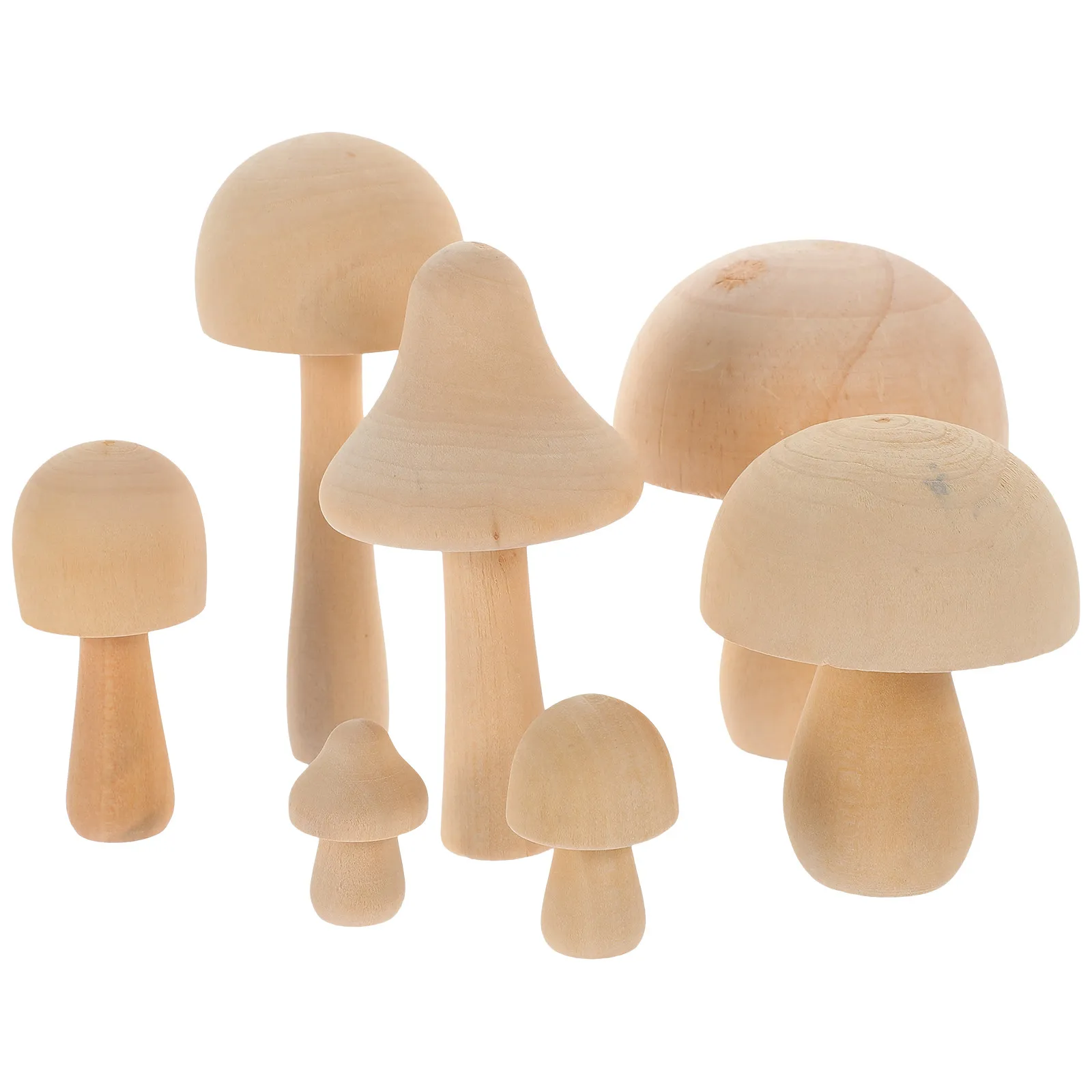 7Pcs Tiny Wood Mushroom Decorations Handcrafted Mushroom Ornaments for Home Office Desk Decor Miniature Landscape Gardening
