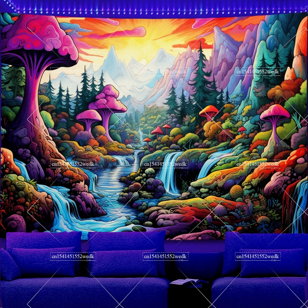 Mushroom UV Tapestry Forest Bl - Aesthetic Tapestry ulasan dan harga