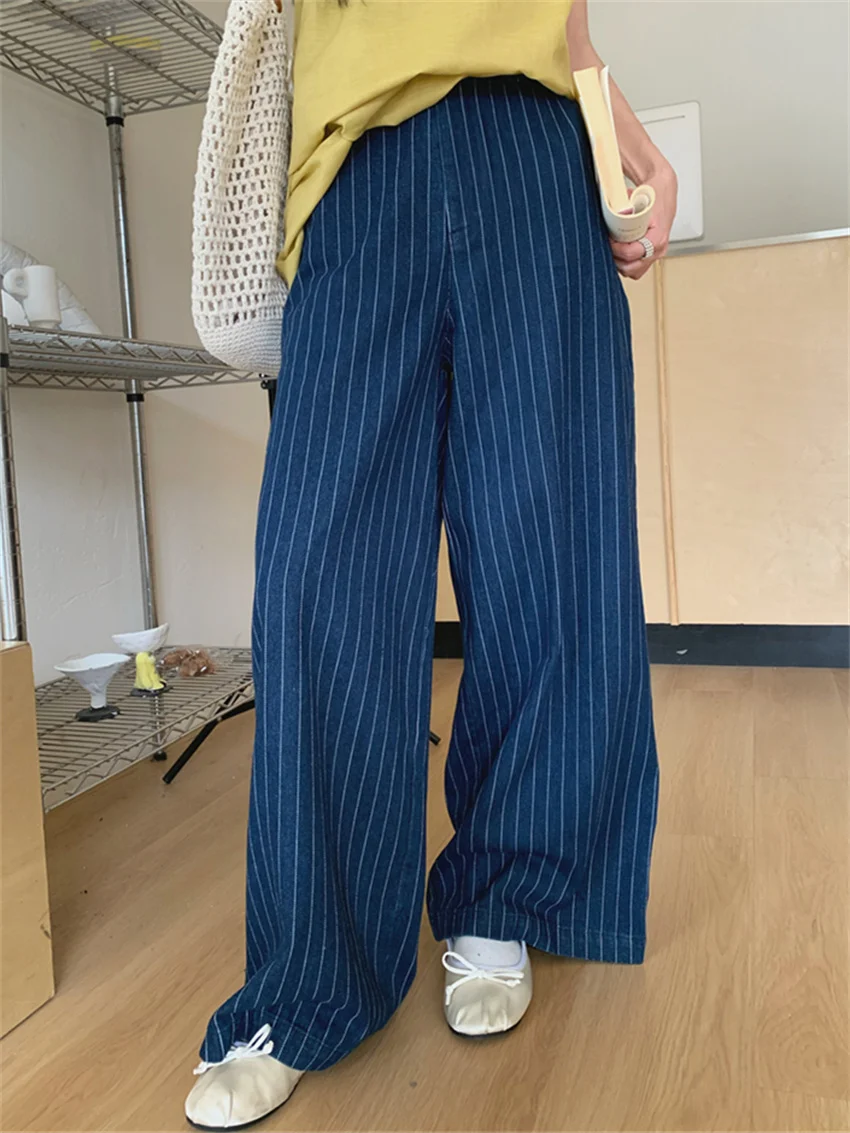 

Alien Kitty Straight Women Jeans Chic Loose Stripes Fashion Summer Mopping New Daily Streetwear Office Lady Wide Leg Pants