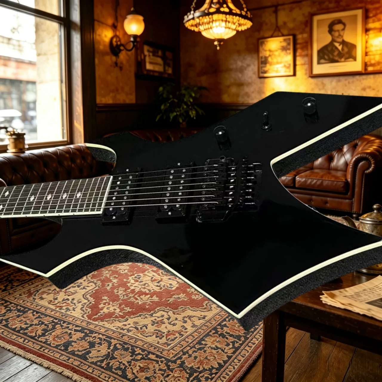 Chitarra Rock a 7 Corde Nera con Manico in Palissandro, Strumento a Corda per Principianti e Hobbisti Musicali