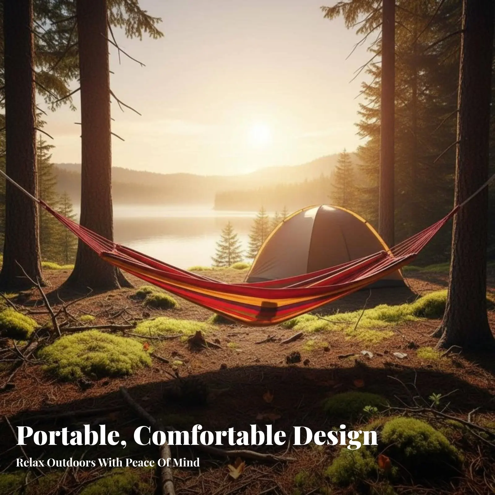 Anti-Rollover Hanging Bed, Canvas Hammock Chair, Outdoor Camping, Leisure, Outdoor Meals, with Straps & Carry Bag