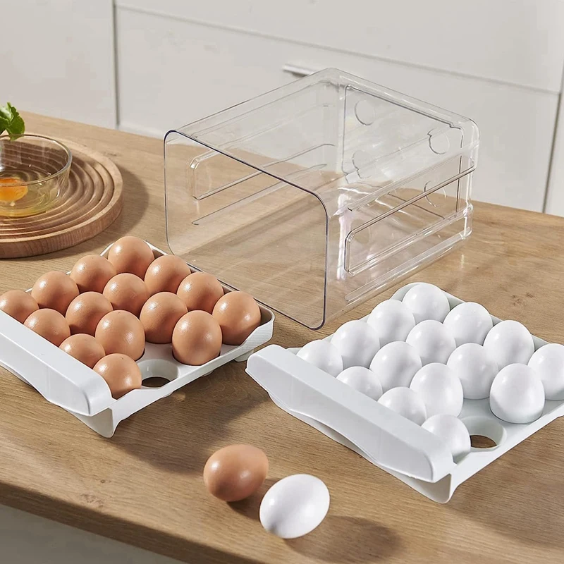 HOT SALE 32 Grid Egg Holder,Household Egg Storage Box For Fridge, Transparent 2Layer Chicken Storage Container