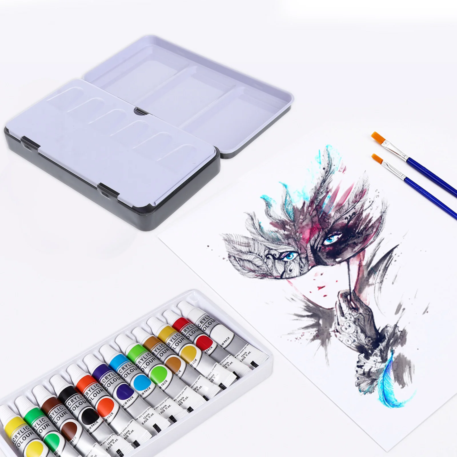 1 Set Empty Watercolor Tin Large Metal Paint Box Black Storage For Pigment Pans Art Crafts Supplies Container Fillable Palette