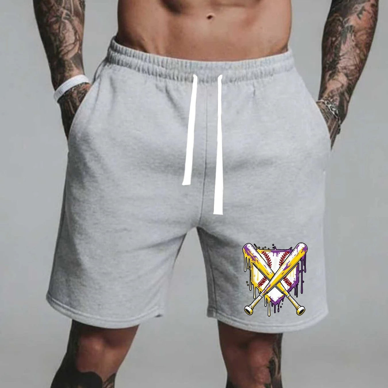 

Men's summer fashionable shorts, baseball elements, drawstring casual fitness outerwear for home, summer shorts beach shorts