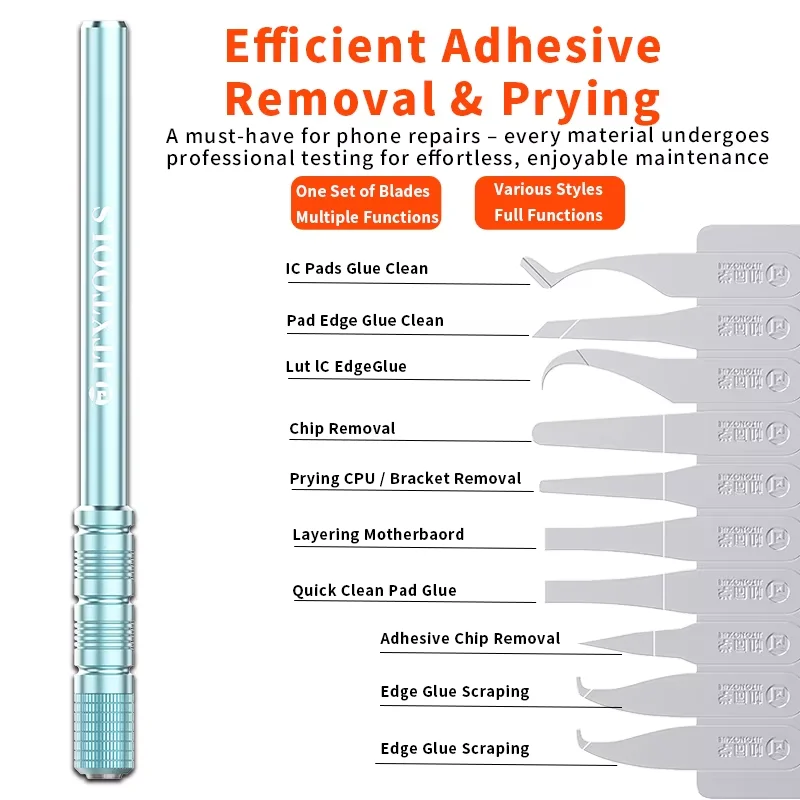 

Набор JTX BS-2 11-в-1: инструмент для удаления клея и лезвие для вскрытия материнских плат, BGA-чипов, скребок, нож для разборки заднего стекла