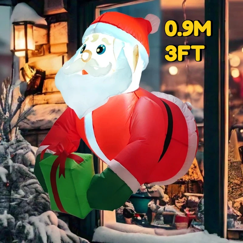 

3 фута рождественские украшения надувной Санта-Клаус с подарочными игрушками домашний двор рождественские украшения светодиодный декор рождественские принадлежности для садов