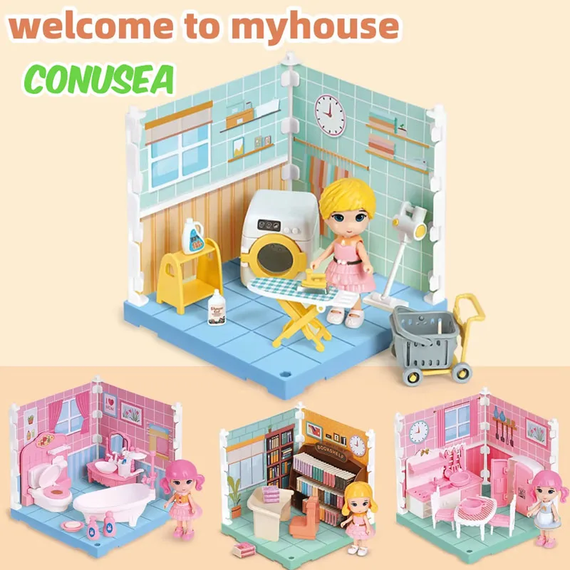 

Миниатюрный комплект дома, игрушки для девочек, кукольный домик, мини-комната, имитация спальни, ванной комнаты, кухни, кабинета, игровой домик, игрушки для детей