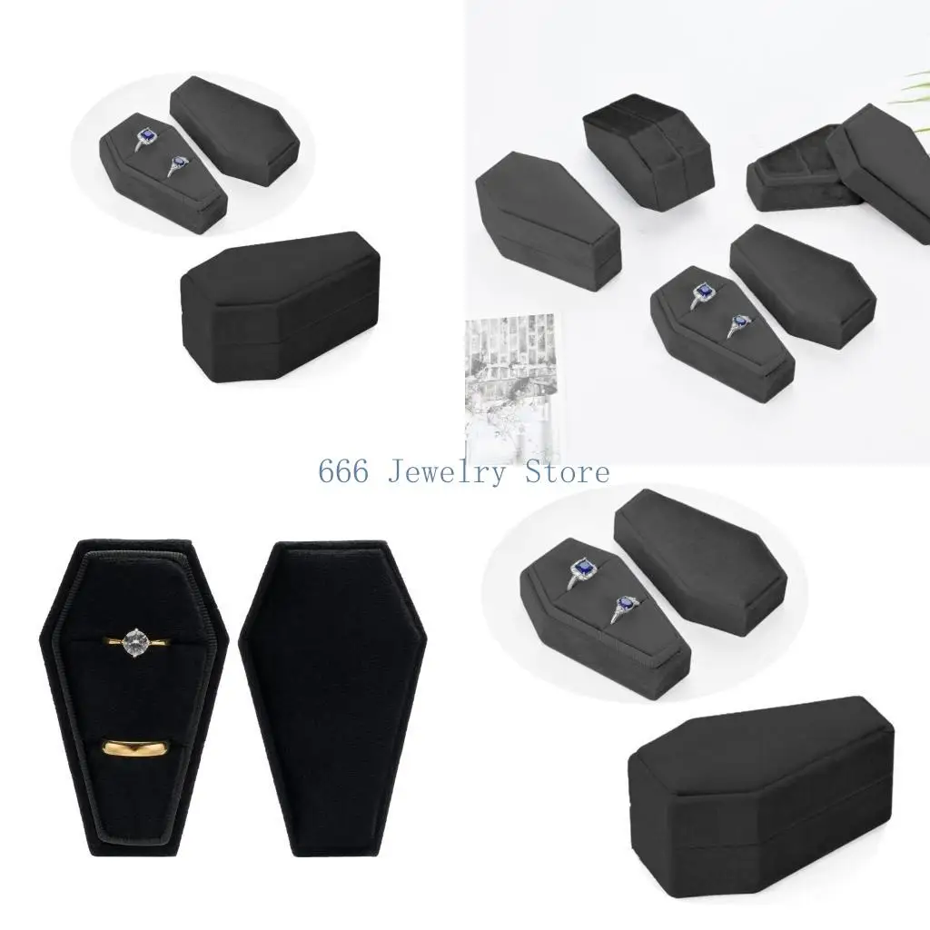 

F2TD Coffin Ring Box Holder Showcase Ring for Engagement Proposal Jewelry Display with Detachable Lids