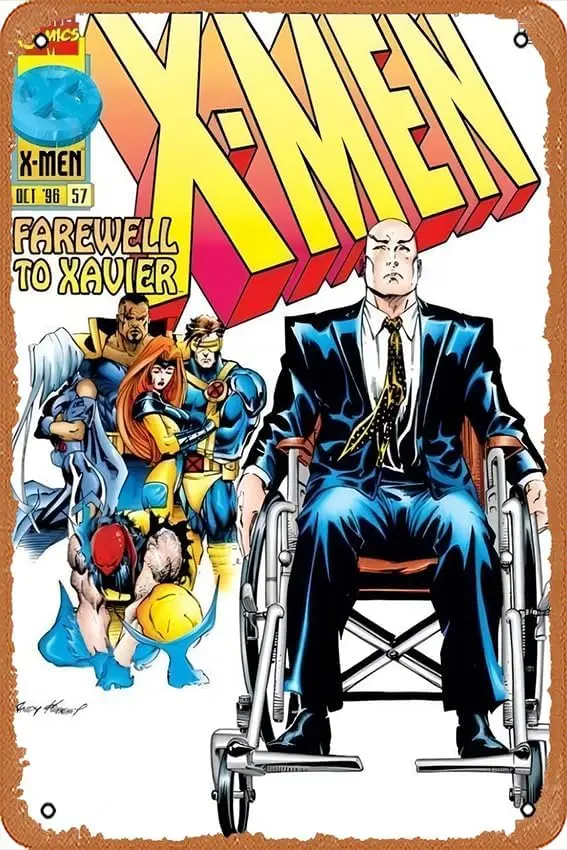 Vintage Tin Signs X-Men 90's Issue 57 Comic Book Farewell Xavier Professor X Poster Metal Signs Poster Wall Decor Design for