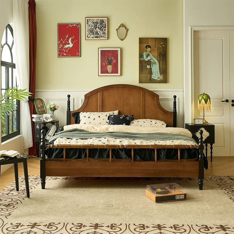 

Solid wood bed/French retro 1.8 meters 1.5 meters double bed imported solid wood floor-to-ceiling master bedroom bed