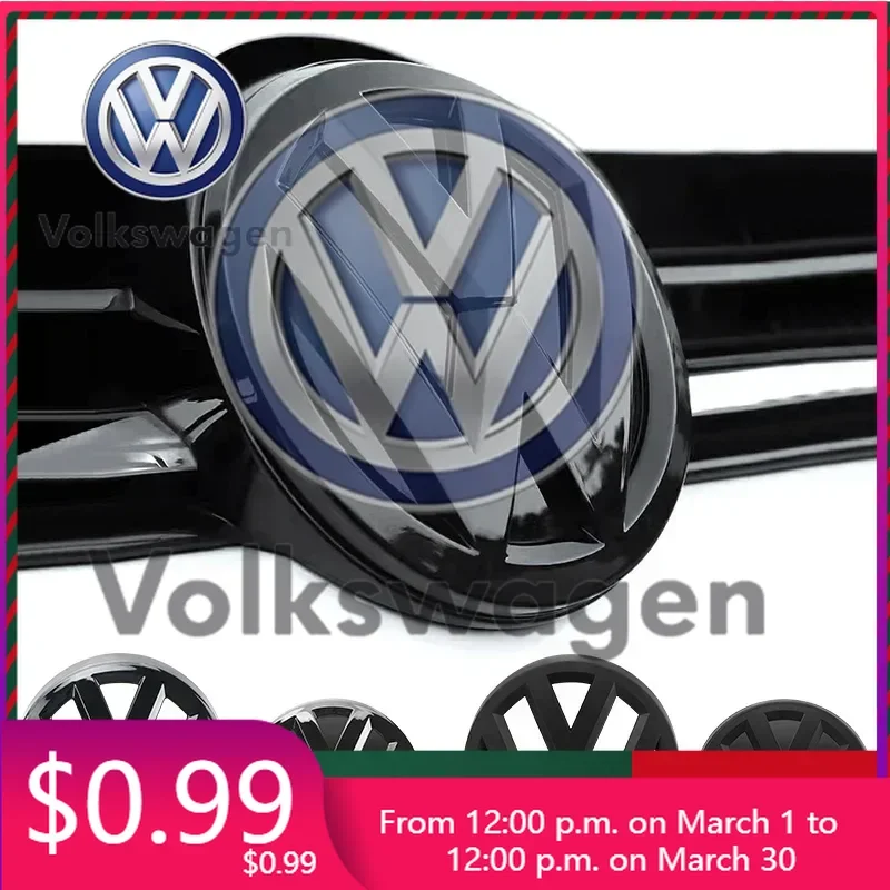 

For VW Volkswagen Car Sticker 2Pcs Chrome Car Front Radiator Grille Emblem 137MM+Rear Trunk Lid Badge 115MM Auto Emblem For