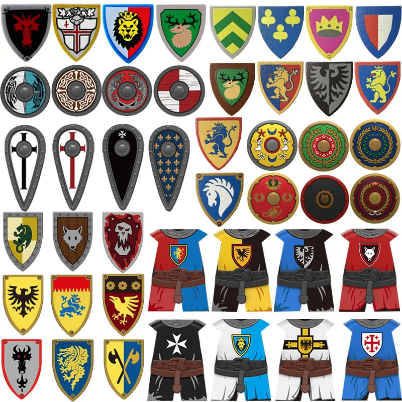 Château militaire médiéval, accessoires de chevalier, bloc de construction, figurine romaine, soldat croisé, bouclier Viking, armure, jouet en brique d'aigle S01