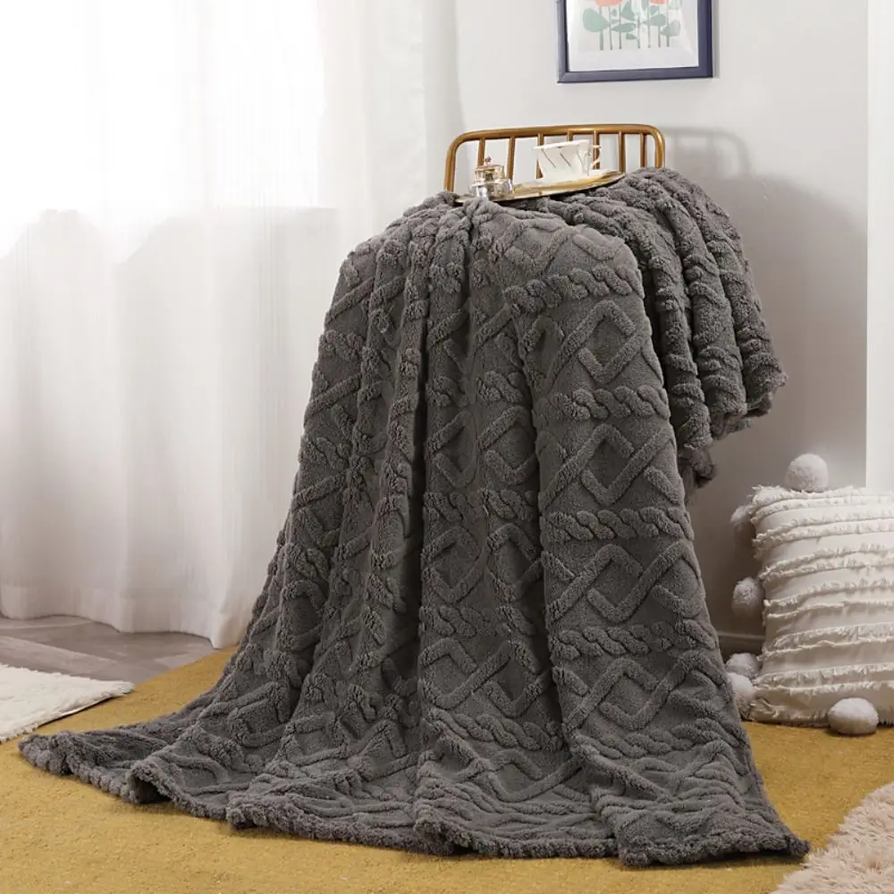 Solid Color Flannel Blanket Warm Plush Throw Blanket Embossed Four-Season Blanket Bedroom Bed Living Room Sofa Couch