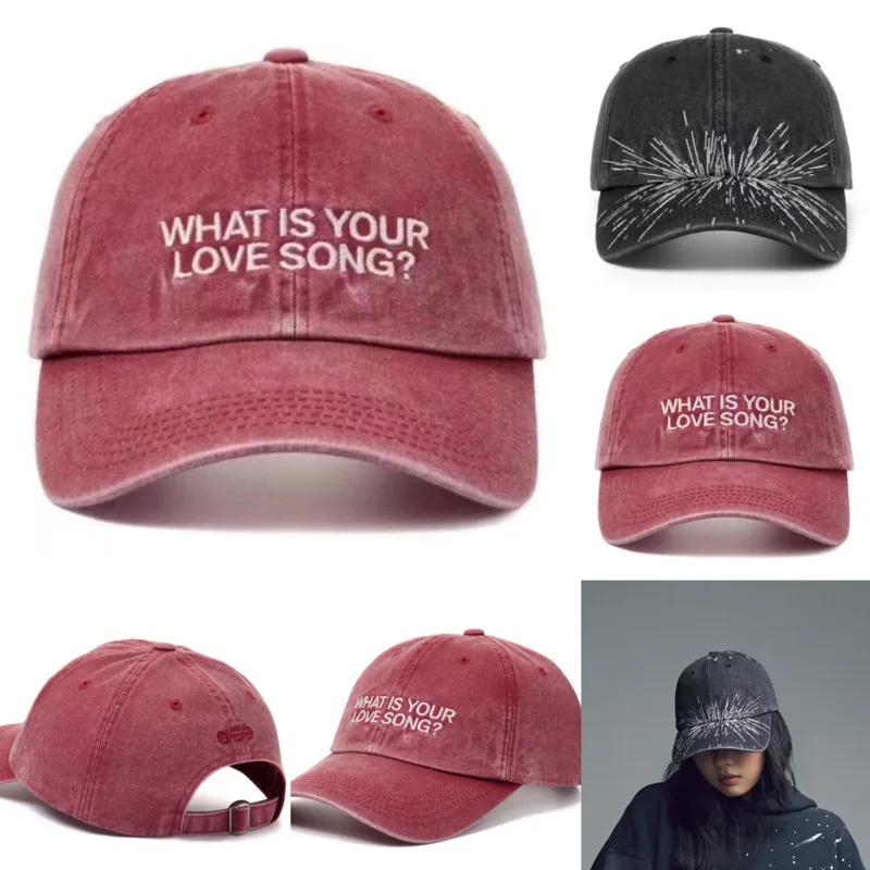 

Y2K Embroidered Baseball Cap Korean Style Letter Print Hat“What Is Your Love Song” Concert Hat Trend Streetwear Unisex Cap New