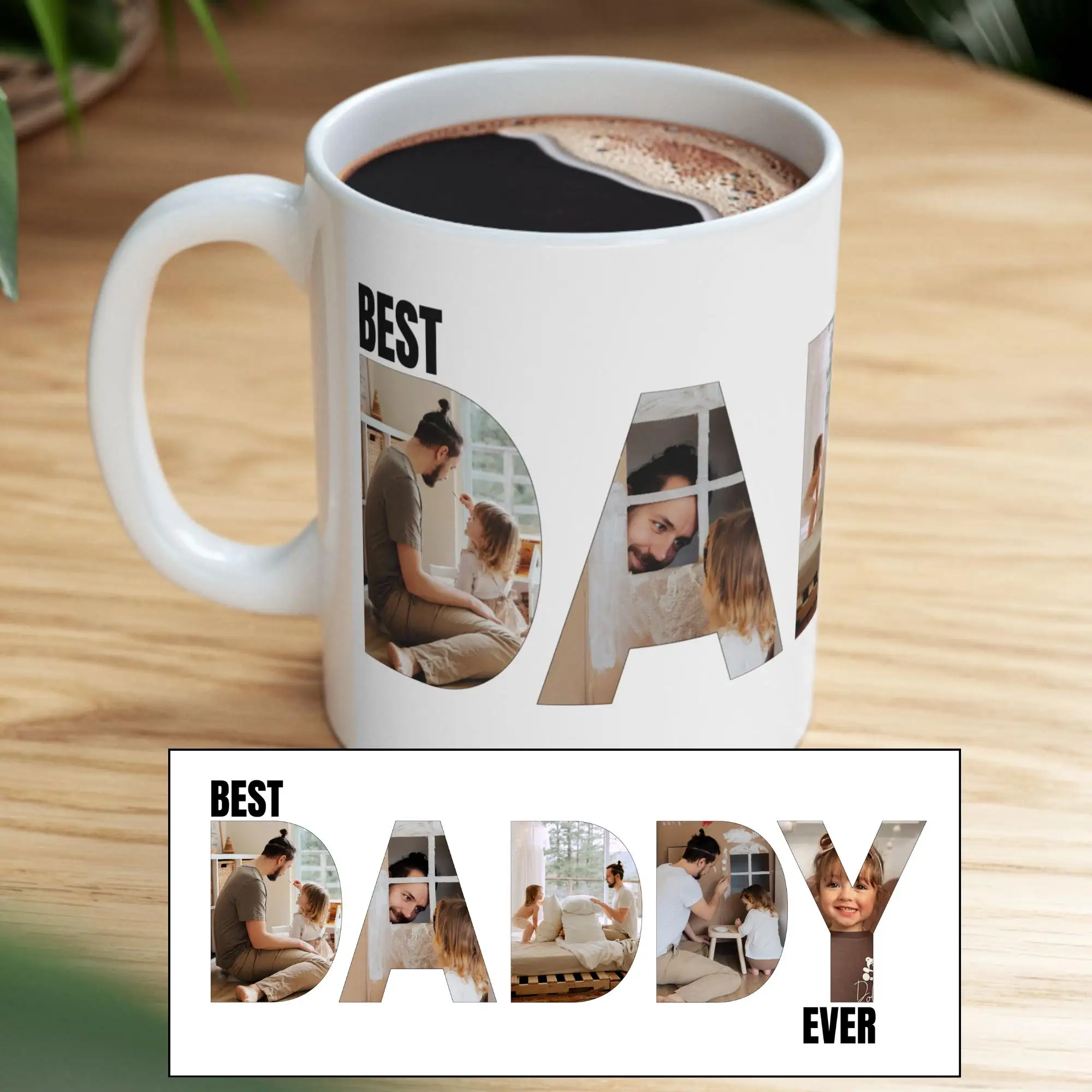Best Daddy Ever Mug, Custom Father Day Cup, Personalized Photo Collage Mug Father Gift From Son Daughter Wife, Dad Mug