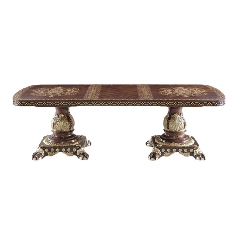 

English carved long dining table mahogany veneer parquet dining table