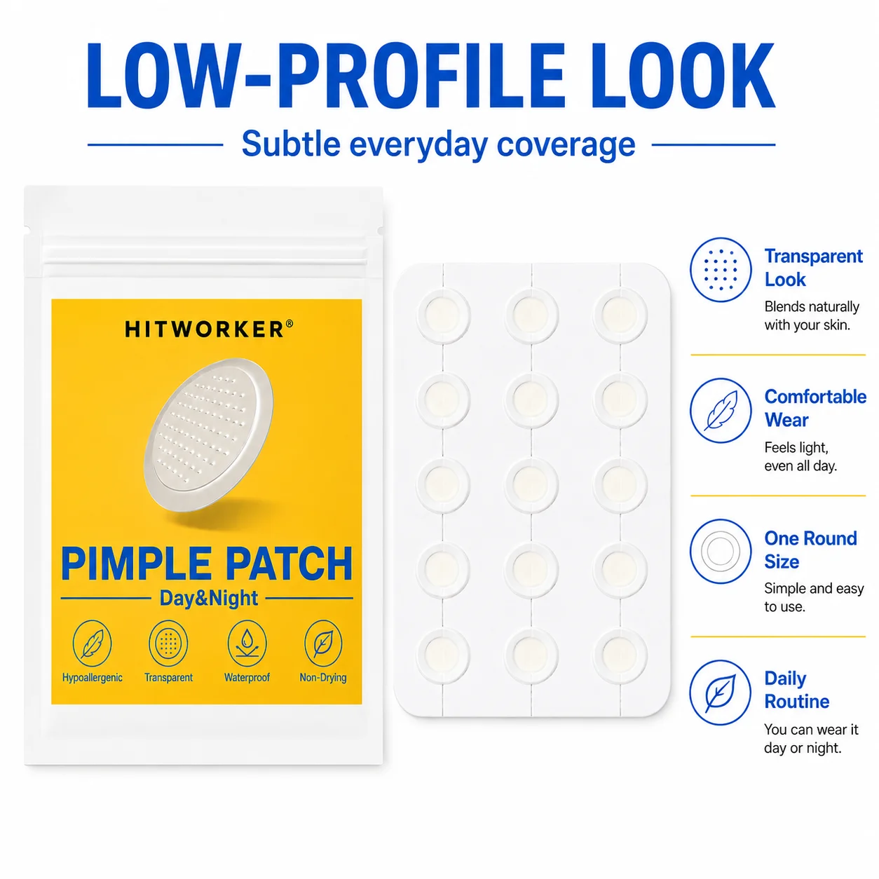 15PCS Clear-Look Pimple Patches, Day & Night Transparent Flexible Face Patches for Everyday Beauty Routine