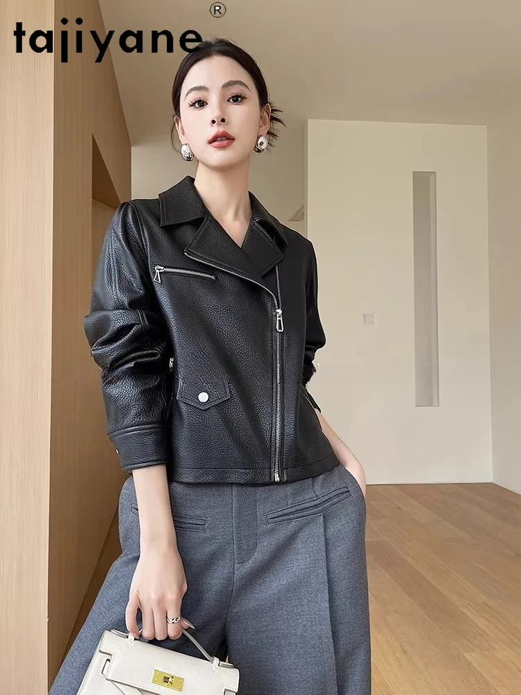 TAJIYANE 리얼 탑 레이어 양가죽 재킷 여성 리치 패턴 가죽 코트 짧은 천연 가죽 재킷 2025 가을 의류 신상 아우터