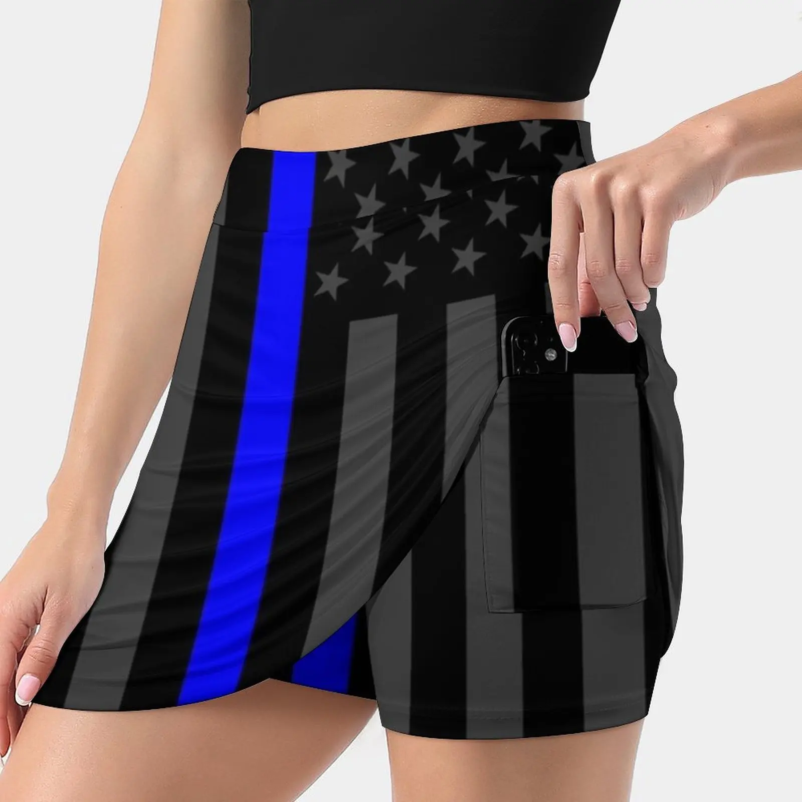 The Symbolic Thin Blue Line On American Flag Korean Fashion Skirt Summer Skirts For Women Light Proof Trouser Skirt Thin Blue