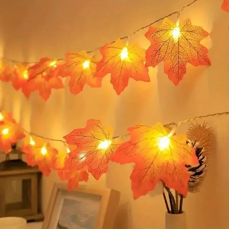 1.5/3M Christmas Decoration Artificial Maple Leaf Leaves LED Light String Lantern Garland Home Party DIY Deco Halloween New Year