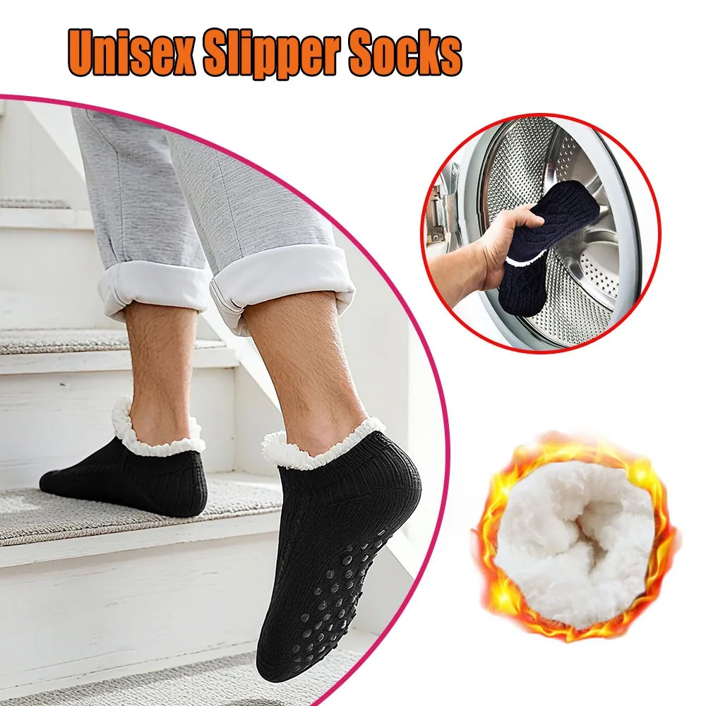 

Lamb Wool Slipper Socks Men Women Non Skid Anti Slip Winter Warm Fleece Lined Plush House Shoes Indoor Cozy Home Socks Adults