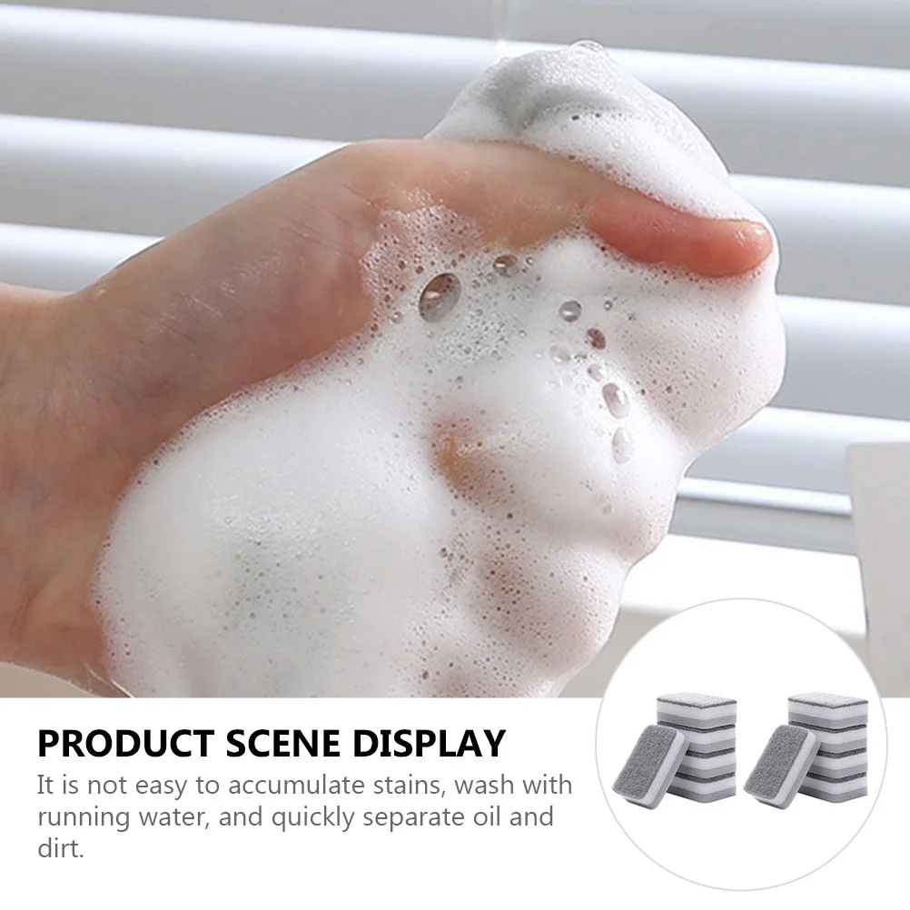 

10pcs Sponge Scrubbing Pads Strong Decontamination Durable Water Absorption For Kitchen Sink Range Hood Scouring