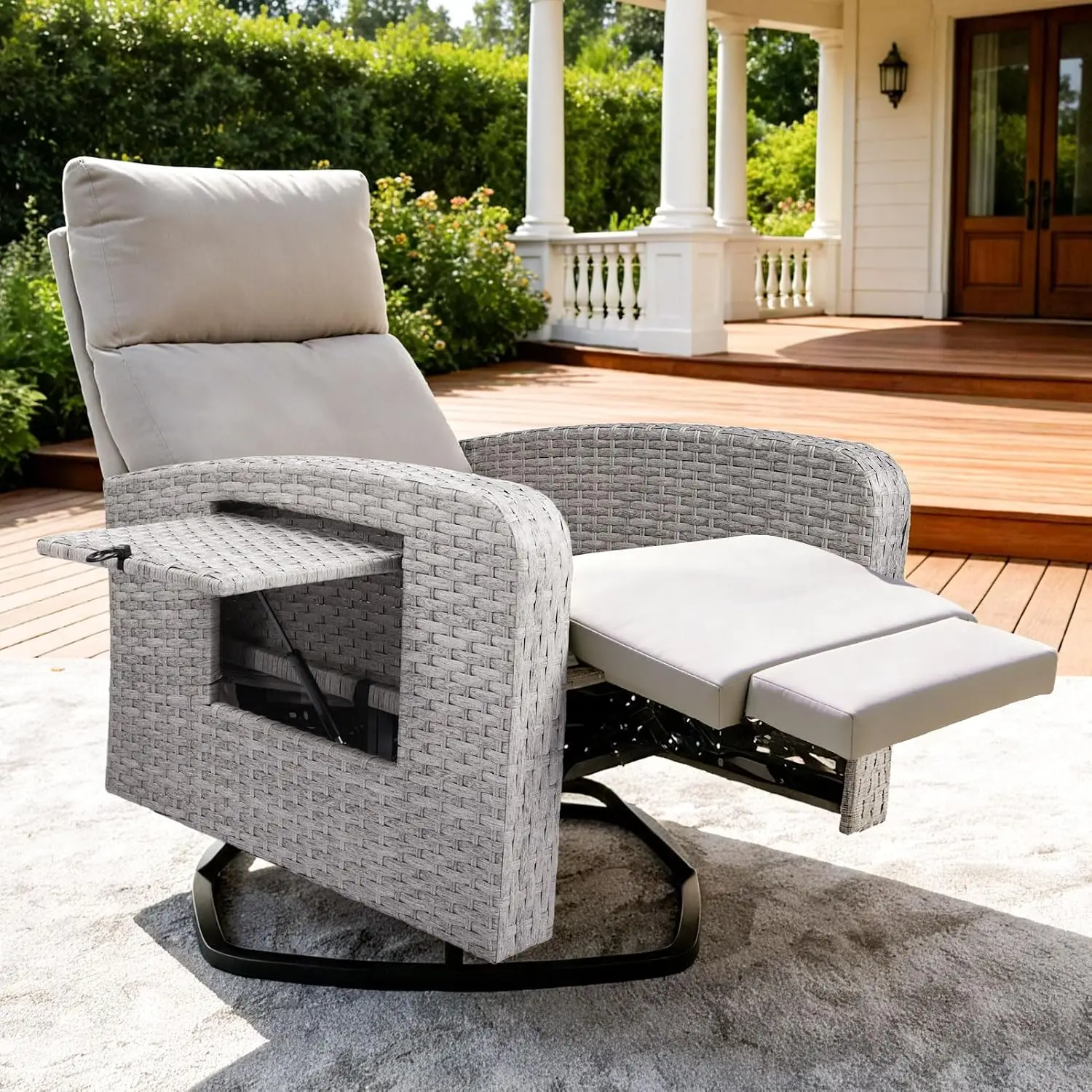 Outdoor Recliner Chair, Wicker Patio Recliners with Adjustable Backrest and Extended Foot Rest, Reclining Patio, Customized