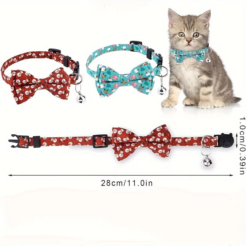 1pc Cat Collar With Bells And Bow Tie, Adjustable Cat Collar Breakaway Cute Christmas Themed Kitten Collar For Cats And Puppy