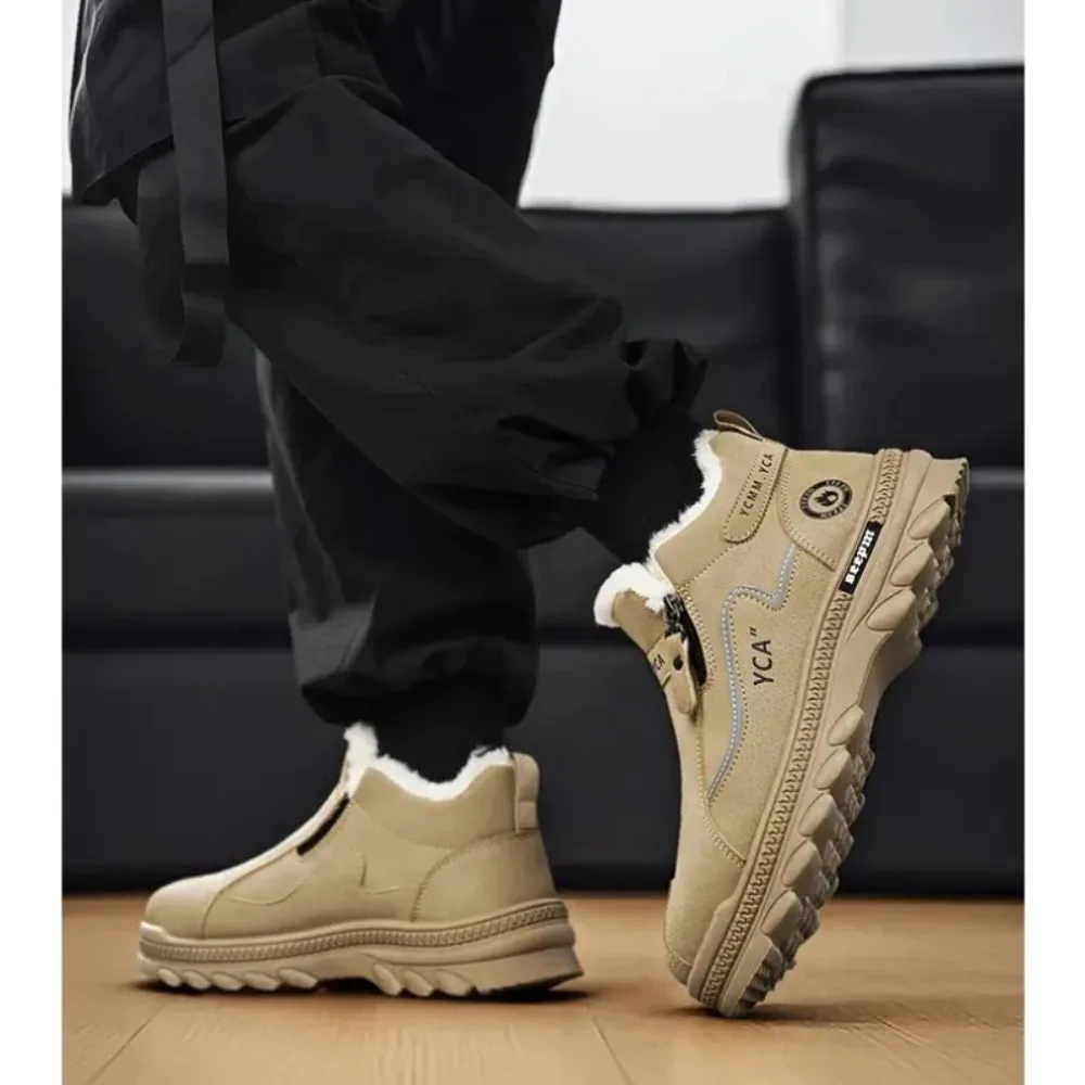 

Men's Casual Snow Boots Plush Zipper Versatile Men Outdoor Climbing Shoes Non Slip Wear-resistant Sneakers Men Protective Boots