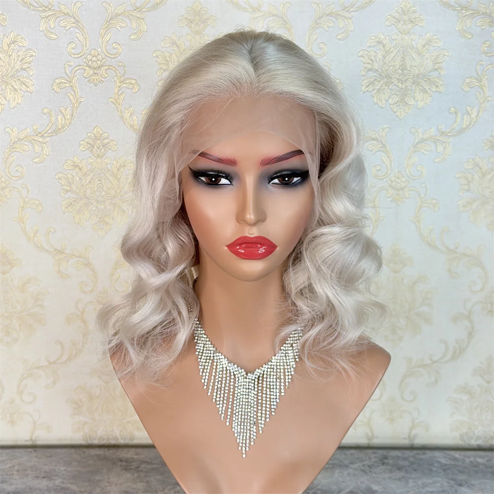 

Ледяной блондин, 14-дюймовый парик спереди, свободная часть париков из натуральных волос, платиновый блондин, 13x4, парик спереди, предварительно выщипанный, бесклеевой, для женщин