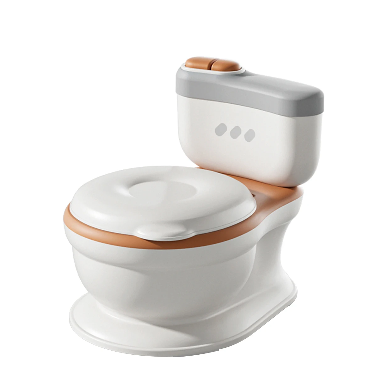 Realistic potty training toilet with lifelike flush buttons and sounds for toddlers, with toilet paper dispenser