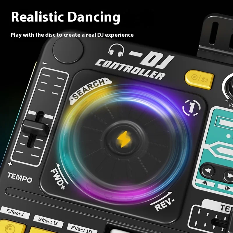 Caixa de batida de dj infantil, multifuncional, bluetooth, instrumento de brinquedo de simulação de música com microfone, brinquedo onal para bebê