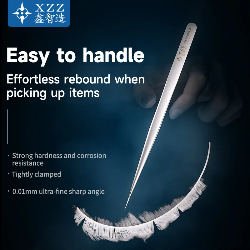 XZZ 3D Precision Stainless Steel Tweezers 0.01mm Tip Anti-Slip Grip for Mobile Phones Repair Flywire Handling Electronics Tools