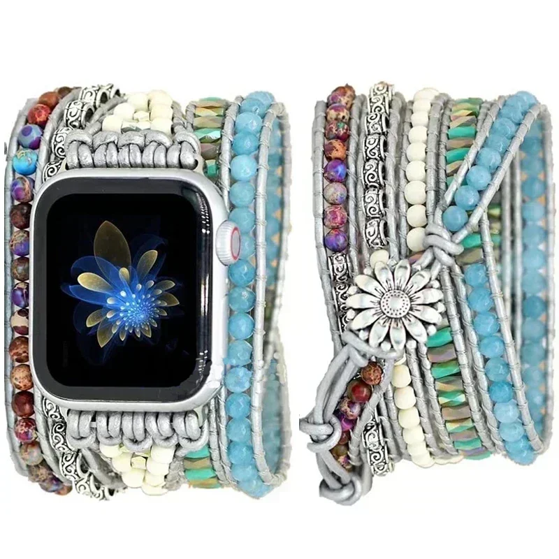 Bohemia Jewelry band For Apple Watch series 9 8 7 38 40 42 mm 44 Handmade Vintage Natural beads braided Bracelet iwatch 6 SE 5 4