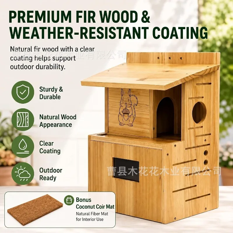 Wooden Squirrel Feeder Outdoor Wall-Mounted Bird Platform for Garden Pet Table Portable