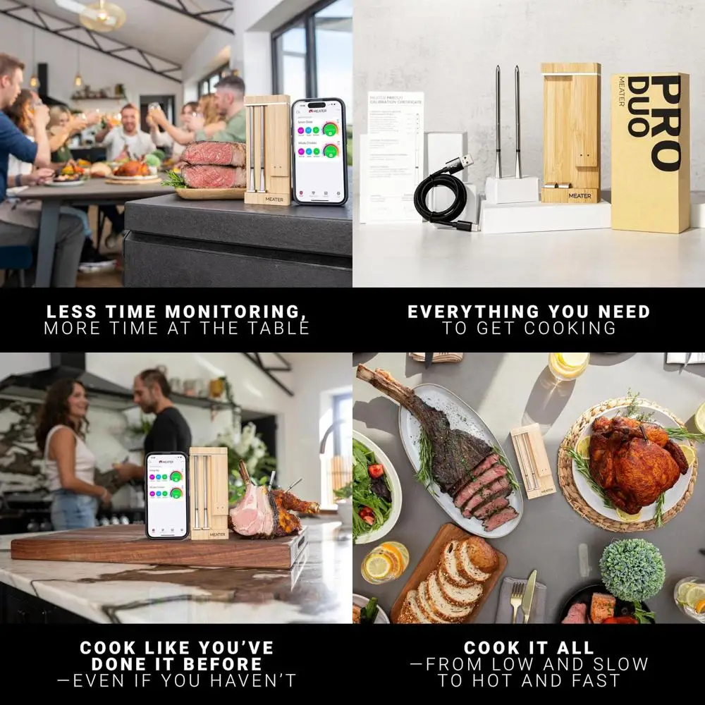 

Беспроводной термометр для мяса с двойным зондом: 1000 ° F Нагрев, большой радиус действия, 6 датчиков, совместим с барбекю, духовкой, грилем, курильщиком, фритюрницей, D