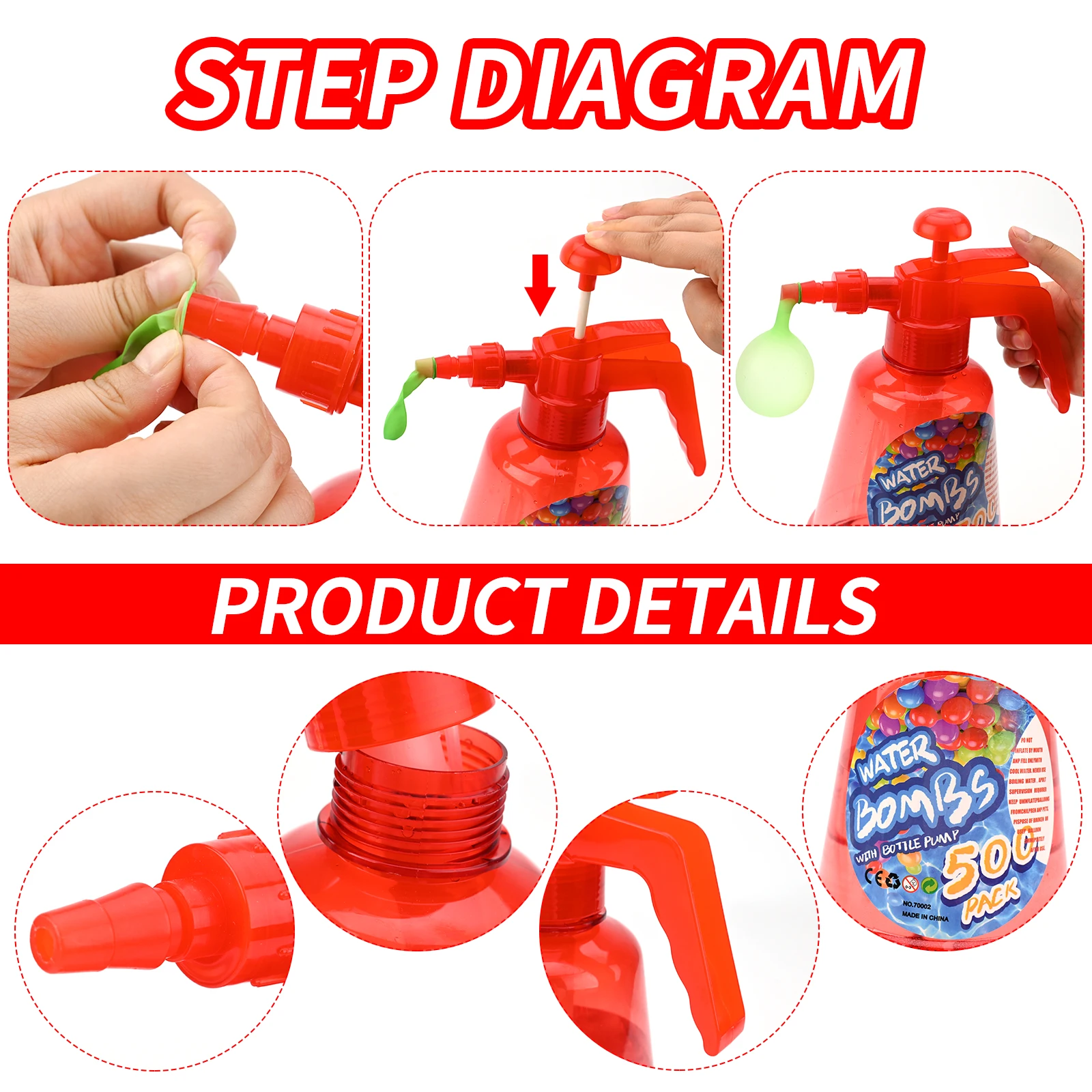 Water Balloon Pump Set 1.5L Air Water Bomb Balloon Pump with 500 Water Balloons 3 in 1 Air and Water Balloon Inflator Spray