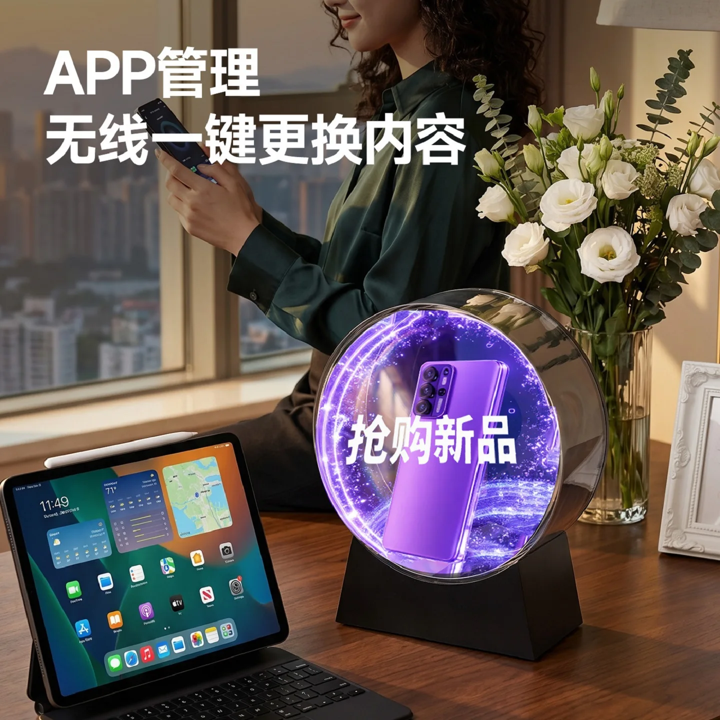 Holographic LED transparent fan screen advertising machine